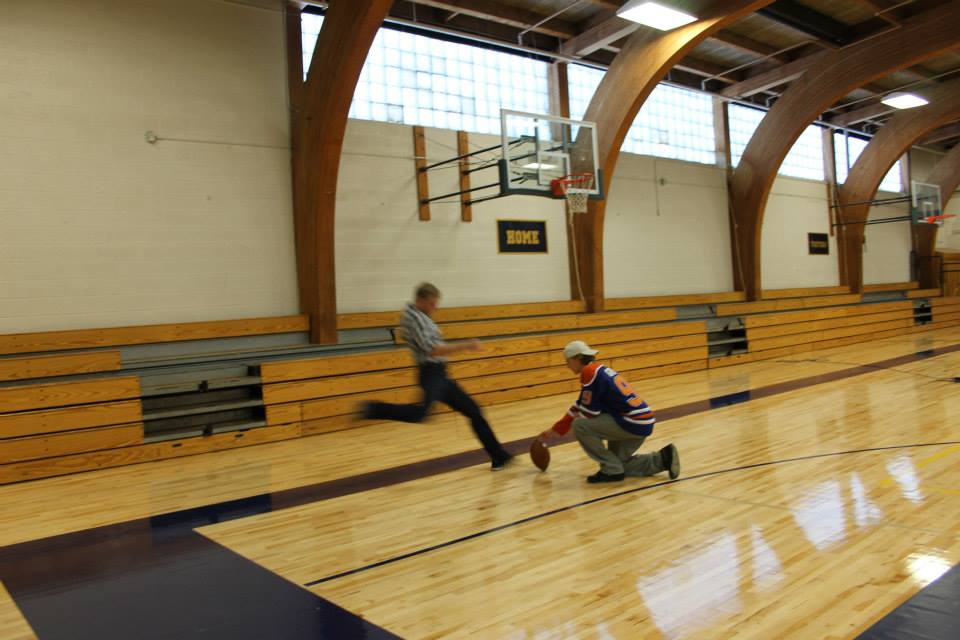 Senior Nick Hoffman kicks off Homecoming Week. 