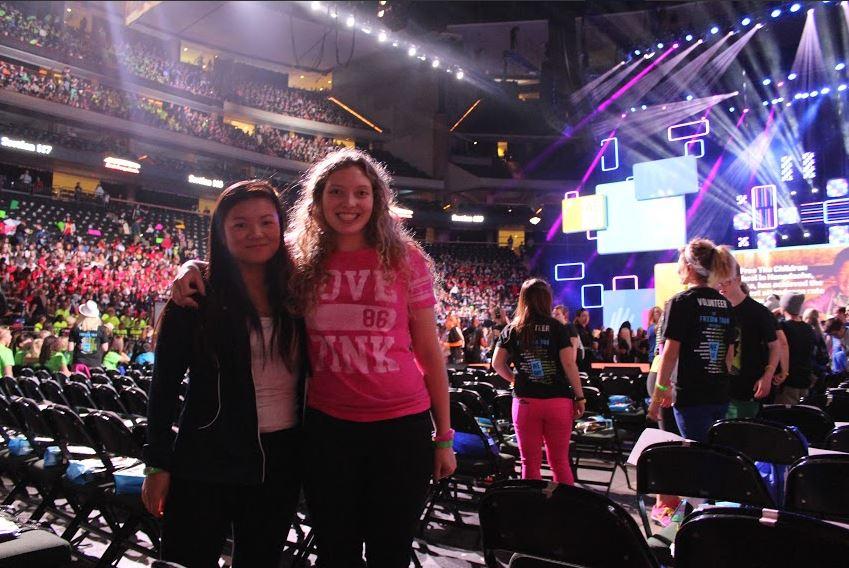 Sophomores Emily Olson and Vanessa Miller pose for a picture at We Day Minnesota. 