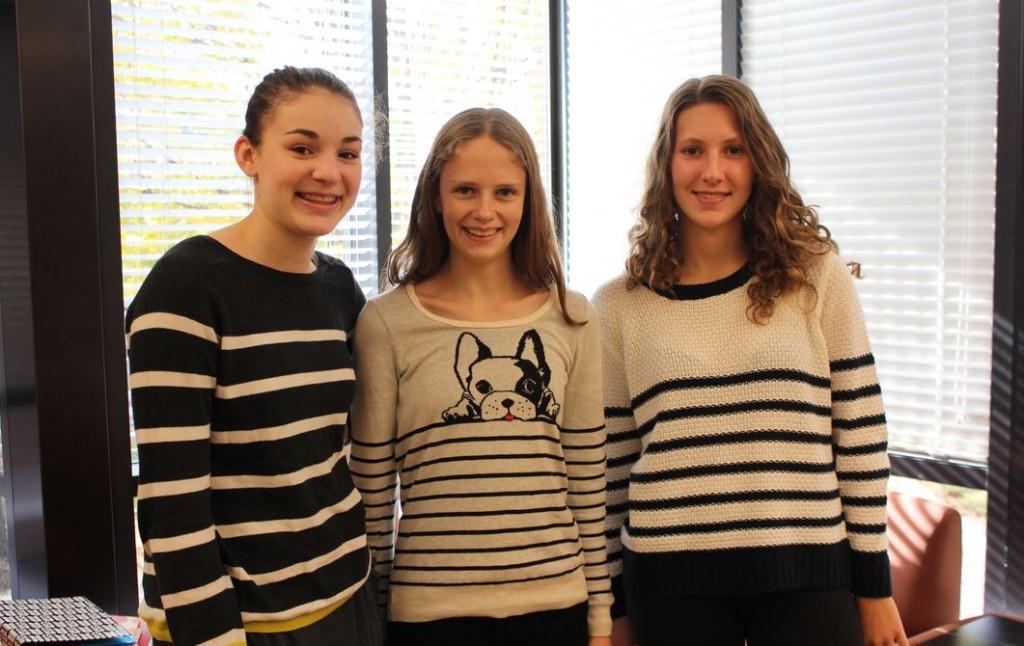 Freshman Mary Grant, freshman Mackenzie Kuller, and sophomore Hallie Sogin coincidentally all wore striped sweaters to school.