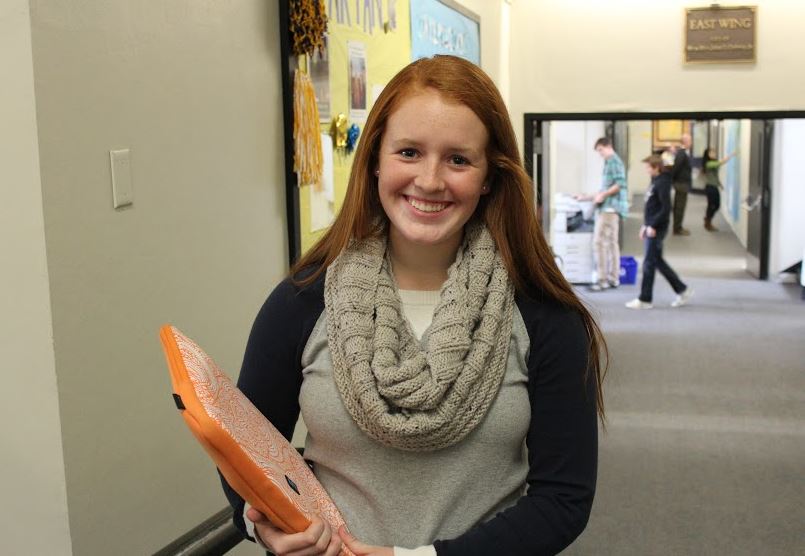 Freshman Macy Blanchard wears a gray infinity scarf. 