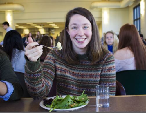 Senior Sela Patterson eats a salad at lunch. I am vegetarian for moral reasons of how [the animals]’re treated before they’re killed, not the fact that they are killed, she said.