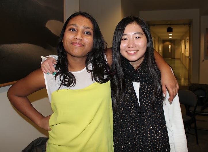 Freshmen Amodhya Samarakoon and Stephanie Li smile for a picture before their first science bowl competition.