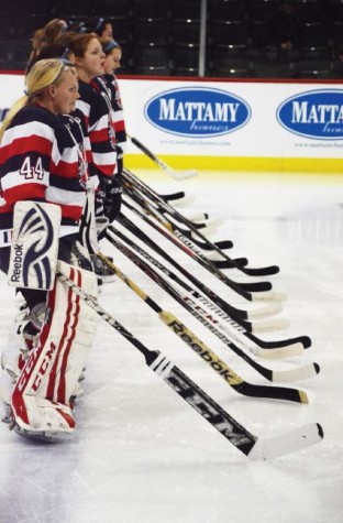 The United Hockey team, with sophomore goalie Catherine Johnson at the front, lines up to head into the semifinals of the Feb. 21 state tournament.