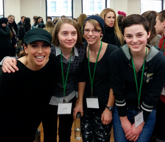 Sophomores Anna Biggs, Maren Findlay, and Maggie Vlietstra pose for a picture at the Broadway Student Summit. 