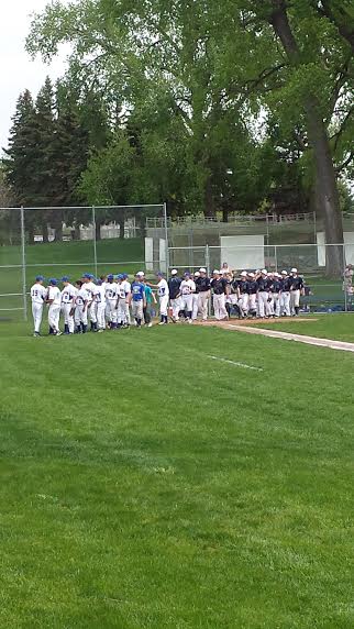 The teams shake hands after the game. Defensively we were solid all the way through, our pitching couldn't have been better, but we weren't hitting the ball as well as we could have," senior captain Nick Hoffman said. 
