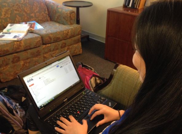 Sophomore Stephanie Li checks her World History folder in Google Drive after school, working hard to stay organized and keep up with her latest assignments.  “[Google Drive] is for the most part effective in the classroom… if you’re traveling you can’t really use it but it’s easy for teachers and students to access, it helps with organizations and it saves things automatically so it’s more reliable than Word,” she said.