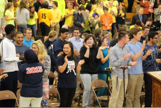 The class of 15 does the Spartan Beat at last years 2014-15 Homecoming Kickoff.