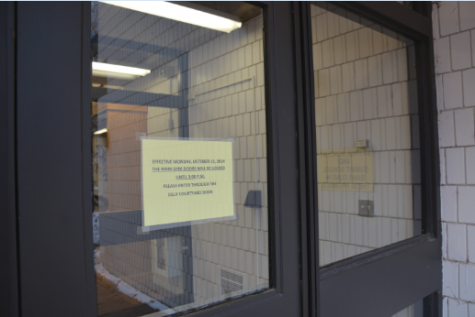 The main gym doors from lily courtyard closed and locked Oct. 13. The doors will remain locked until 3 pm when they open for the convenience of after school sports. “We want people to access the school in places where we have safety and security officers or other school employees available to watch,” US Principal Chris Hughes said.
