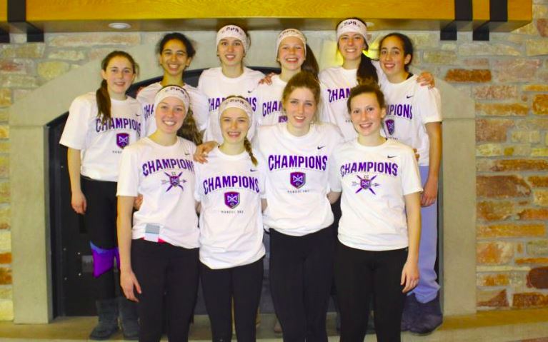 Spartan Girls Nordic Ski celebrate their championship win at Elm Creek Park on Jan. 27.