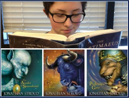 Junior Tessa Rauch reads The Amulet of Samarkand, the first book of The Bartimaeus Trilogy. “Its interesting because its not really set in any time period that we know...it feels like the 1800s but the technology is advanced. [It’s like the] last days of the British empire, Rauch said.
