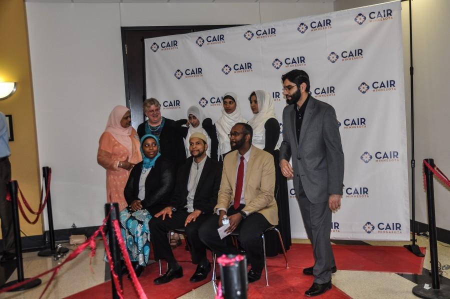 Prominent CAIR contributors, including Joshua Salaam of Native Deen and Jaylani Hussain, the Executive Director of CAIR gather for a red carpet photo shortly after the 2015 Benefit gala ends. “If you’re new to CAIR,  going to the gala is a good educational opportunity to see what’s going on [regarding civil rights in America],” sophomore Heba Sandozi said. 