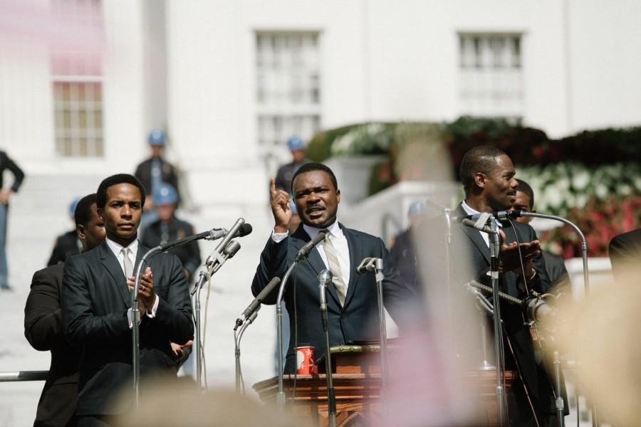 Dr. Martin Luther King Jr. (David Oyelowo) addresses protesters.