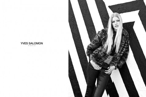 Louise Parker modeling furs for Yves Salomon.