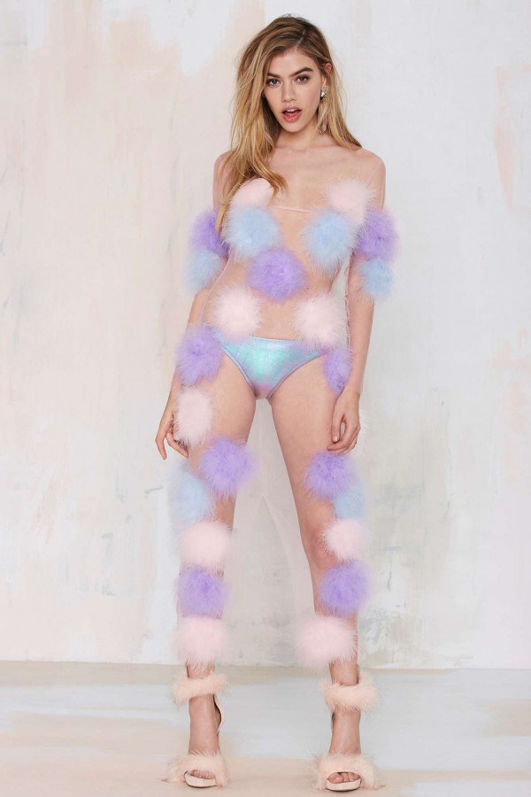 A model poses in online fashion retailer Nasty Gal’s Dyspnea Mutha Fluffa Feather Dress, which retails for $583, and is described on their website as “over-the-top in all the right ways.” Junior Sabrina Brown cited it as the weirdest thing she has ever seen for sale online.