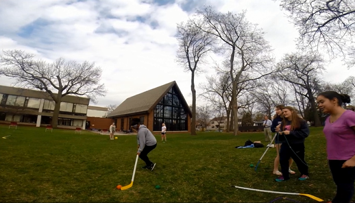 Freshman Olivia Williams Ridge, a player for the girls' hockey team, struggles with field hockey under drunk vision.