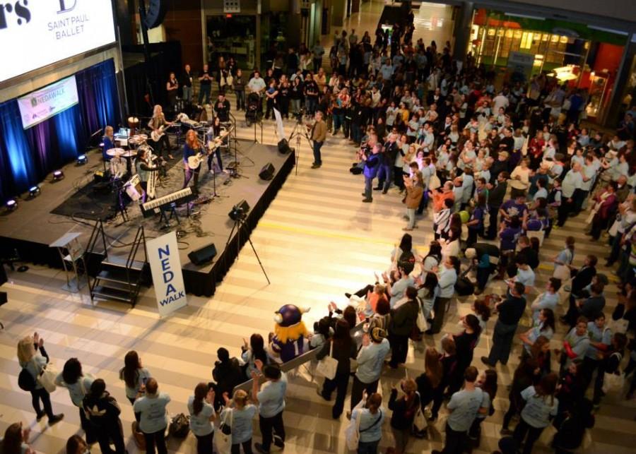 A large crowd gathered at the Mall of America to support the National eating disorder 
Association’s charity walk  “People don’t really understand what eating disorders are ... [the walks are] good because it’s having everyday people come out of their lives and do things for other people,” said freshman Ellie Findell. 