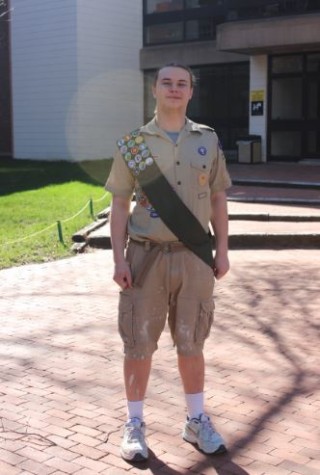 Junior Tommy Monserud wears his Boy Scout uniform, taking pride in the principles the program stands for. “I knew I always wanted to become a Boy Scout,” he said.