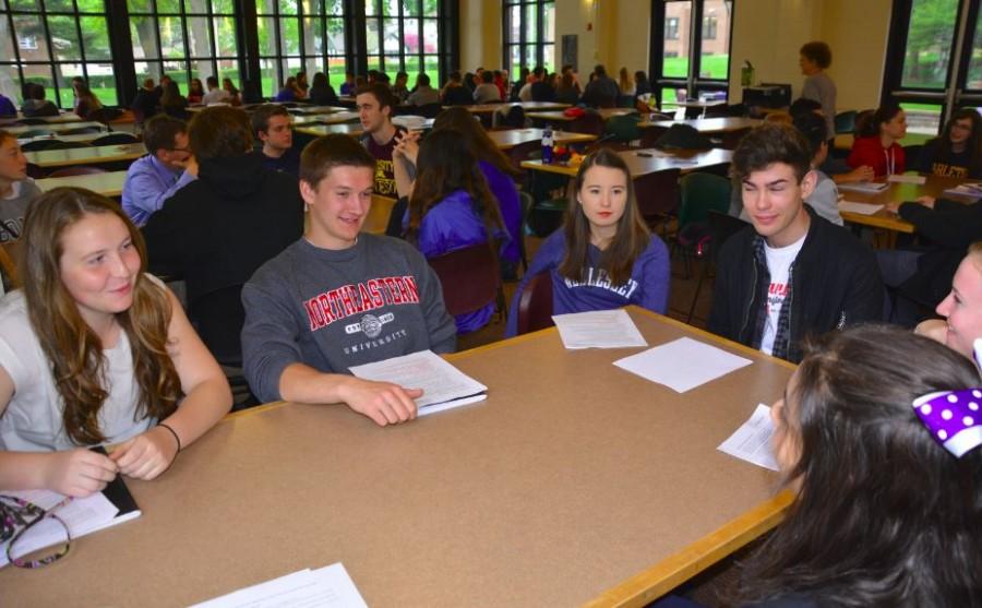 Seniors "R to S" talked through projects with US English teacher Kathryn Campbell.