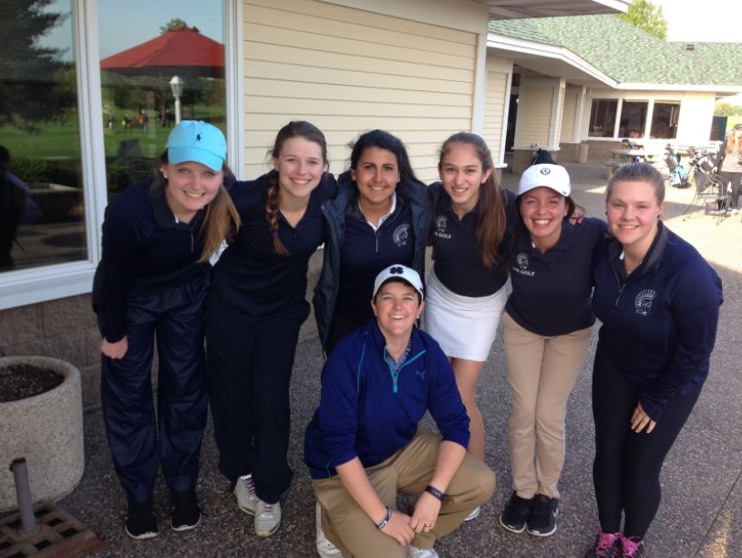 Members of the SPA girls varsity golf team pose for a team photo after their final regular season match at River Oaks Golf Course. The team is currently ranked fourth in the Independent Metro Athletic Conference. “The matches have been really fun this season. There’s a really positive team environment,” sophomore golfer Kathryn Schmechel said.