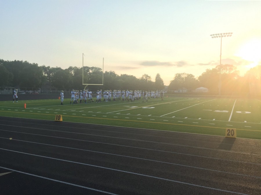 The Wolfpack lines up for the singing of the Star Spangled Banner and pregame introductions. They came into the game 2-0 and the defense had yet to give up a touchdown.