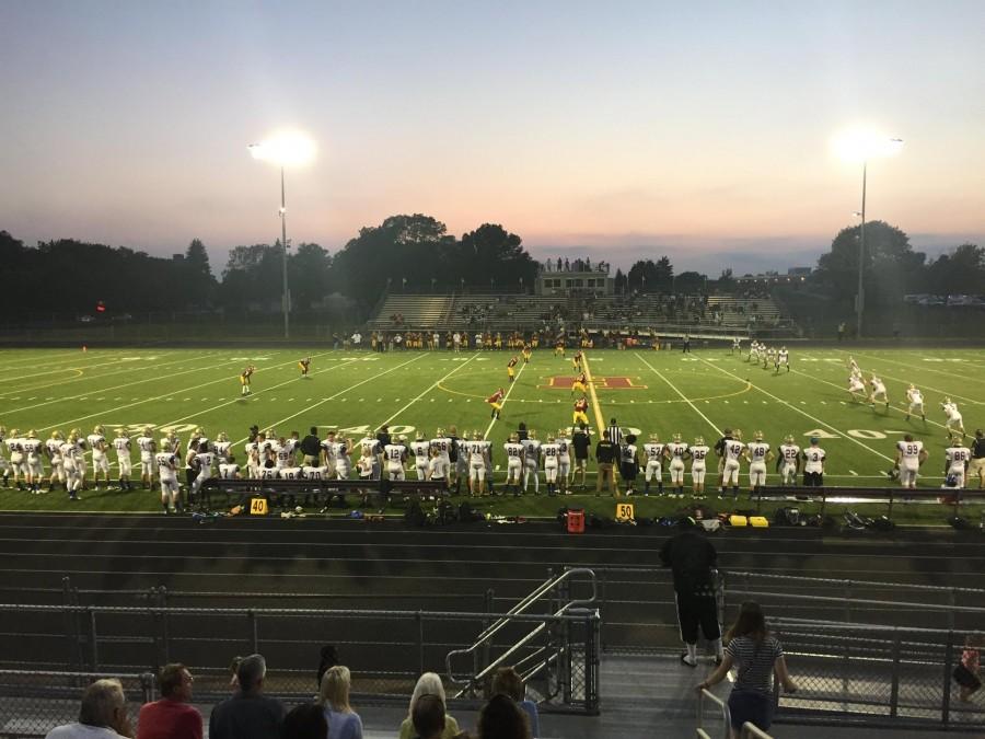 The Wolfpack lines up for the kickoff to start the second half. They came out of the half with a 36-14 lead over the Saint Paul Harding Knights.