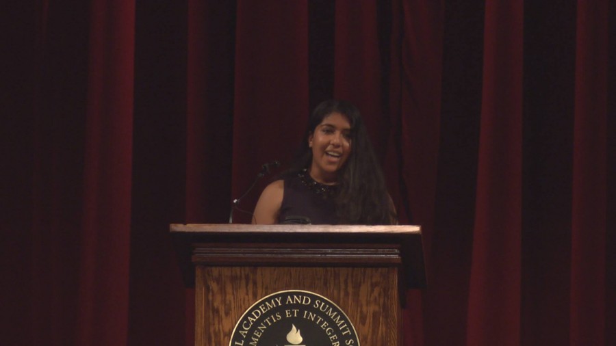 Senior Gitanjali Ramans speech discussed her journey of trying to rediscover her adventerous spirit that she possessed as a child. I still havent found my adventurous self yet but I have made several attempts to break the surface, Raman said. Gita ended her speech by encouraging others to find their own adventure.