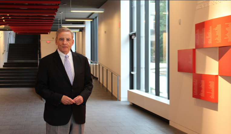 Head of School Bryn Roberts poses in the RedLeaf Art Commons of The Huss Center for Performing Arts. “We wanted to raise money
for something we really needed for the students in the community,” Roberts said.