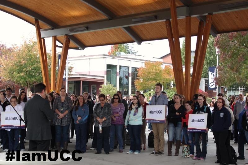 Lower Columbia College take a moment of silence in honor of the victims of the Umpqua Community College shooting on Oct. 1. SPA's Student Political Union has been discussing the event and the nation's response. “We [SPU] should definitely continue to discuss it and try our best to inform people on what is going on,” sophomore Numi Katz said.