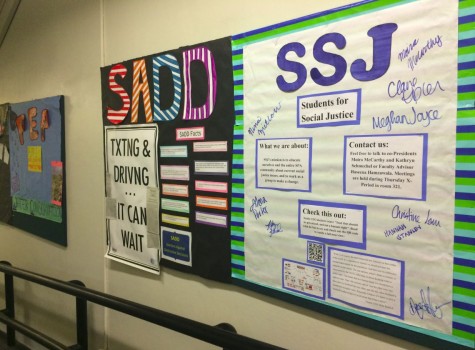 The Students for Social Justice bulletin board, on which members put a list of companies branching from Nestle. 