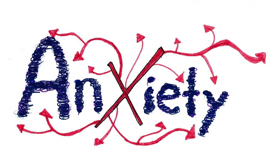 Junior Elena Macomber visually illustrates her feelings of anxiety and her relationship with the disorder. It symbolizes scary uncertainty "which is why it's dark and kind of fuzzy. It never seems to end and just escalates, which is why there are arrows," Macomber said.