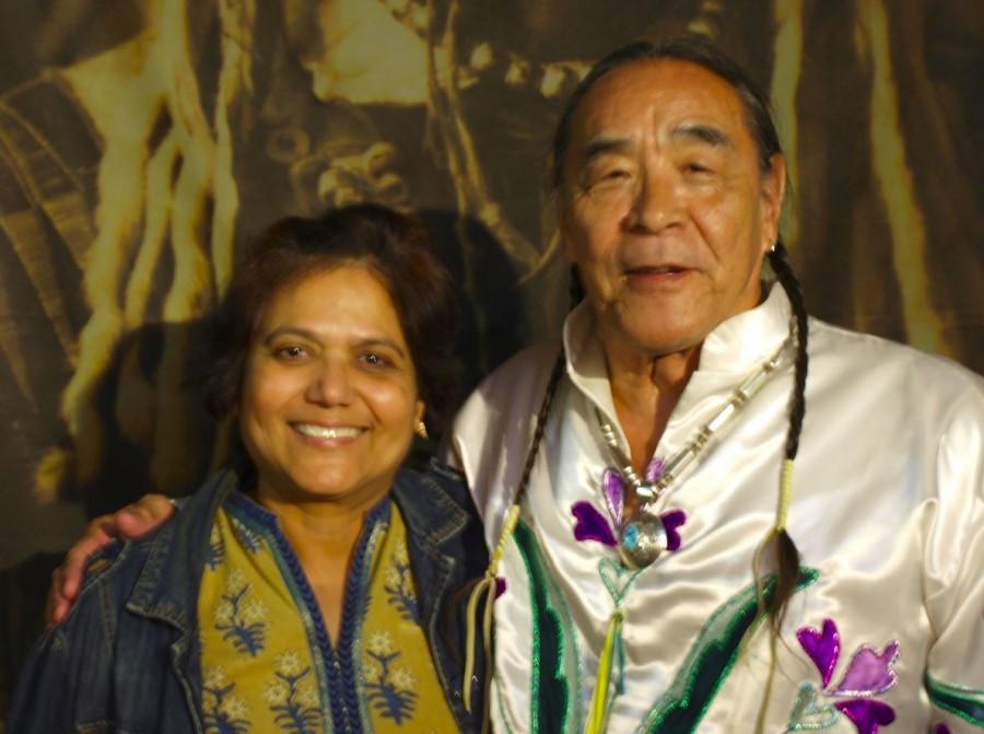 Intercultural Club advisor Sushmita Hodges stands with Tom LaBlanc at the celebration of Indigenous Peoples Day which took place at the Pangea World Theater. “This is a day that should not just be put on the calendar but should be recognized,” Hodges said.