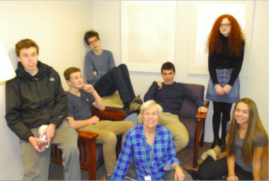 LEFT TO RIGHT: junior Ross Kirby, sophomore Nolan Smith, junior Paul Watkins, Upper School Spanish teacher Pam Starkey, sophomore Eli Striker, sophomore Lillian Pettigrew, sophomore Marlo Graham.