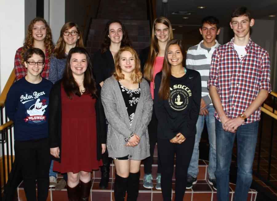 Senior Cum Laude society inductees pose for a group photo. “Ive been in classes with all of these people before, and theyre all smart and good students, senior George Stiffman said.