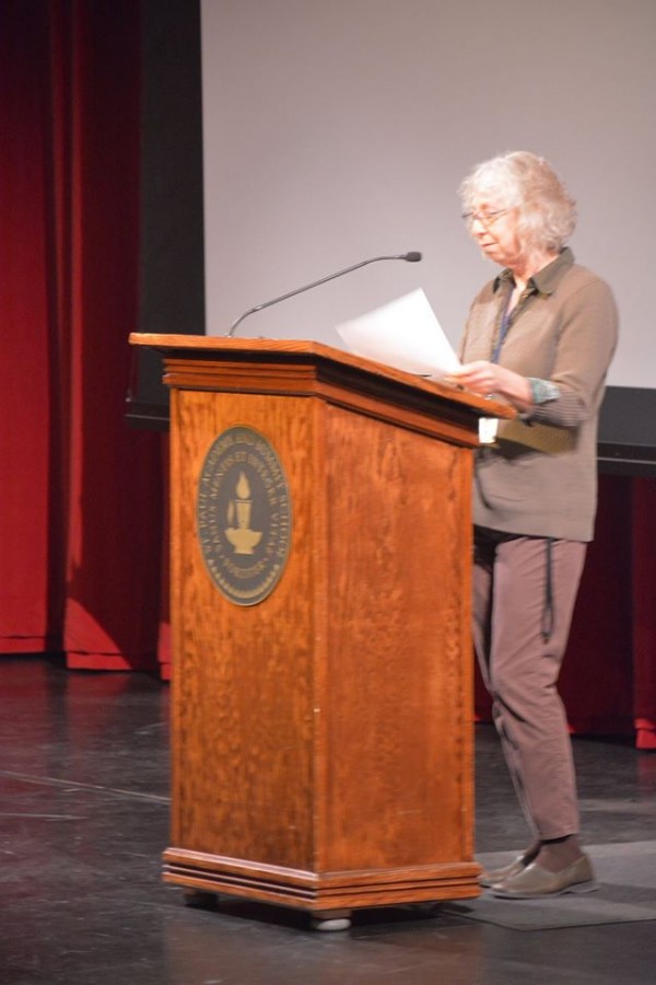 Linda Brooks announces the recipients of awards given out at the MHSPA fair, and NSPA. Award winners inlcuded Caludia Rosario, Tessa Rauch, Liza Buckingholts, Madeeha Rizvi