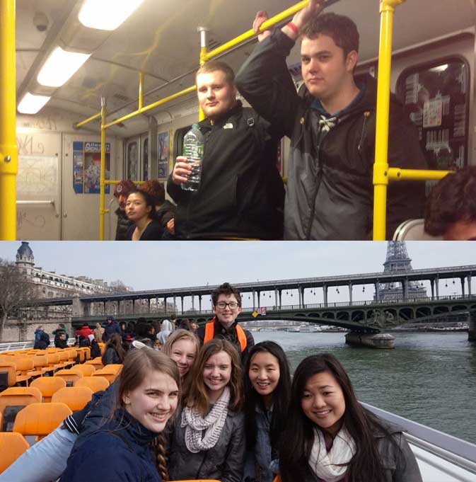 Students on the German (top) and French (bottom)  exchange trips during spring of 2015. St. Paul Academy and Summit School’s spring tourist trips to France and Germany have been cancelled due to instability in both countries relating to the Syrian Refugee Crisis and France recently declaring a state of emergency after the numerous attacks by ISIS. “The trips are meant to be fun… I don’t want terrorism to stop us from having this really good experience, however France declared a national state of emergency after the attacks… it just seems like asking for trouble,” Upper School French teacher Sophie Kerman said.