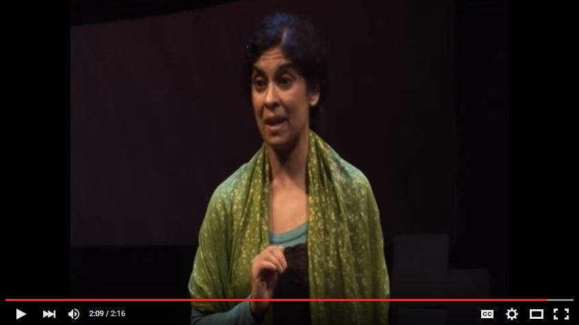 Aamera Siddiqui performs a scene from Act I of American as Curry Pie in this video posted by  
Suzy Messerole of Exposed Brick Theater.  Siddiqui performed for students and faculty on Jan. 11 for the MLK assembly.