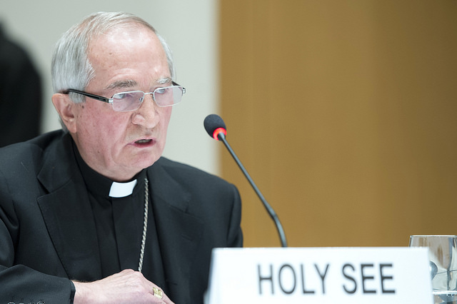 The Archbishop Silvano Tomasi at the UN Geneva Conference on Syria in 2014. Tomasi released the sexual abuse data at the Geneva conference on torture  that same year.