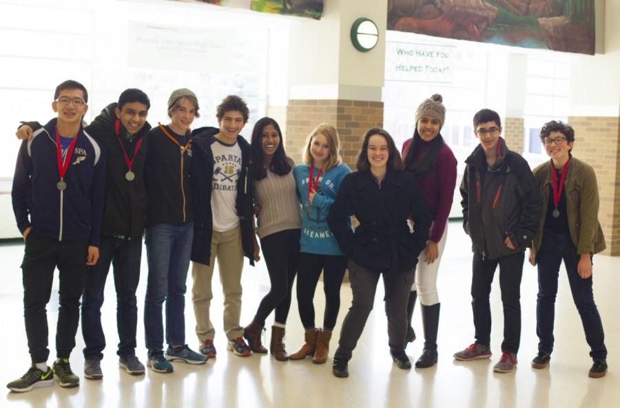 Members of the Science Alliance club competed at the Science Olympiad competition on Feb 6. From left to right: Larry Chen (10), Adnan Askari (10), Ben Mellin (10), Ben Konstan (10), Navodhya Samarakoon (12), Liza Bukingolts (12), Maya Smith (12), Gitanjali Raman (12), Daniel Ellis (10), and Tessa Rauch (12).