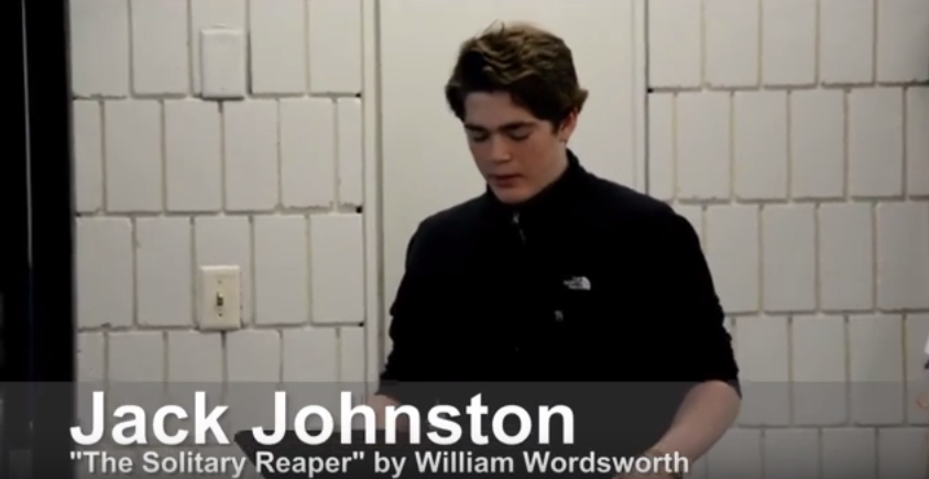 Junior Jack Johnston recites The Solitary Reaper by William Wordsworth outside of the Deanery on Jan. 19. Alone she cuts and binds the grain, And sings a melancholy strain; O listen! for the Vale profound Is overflowing with the sound, Johnston recited. 