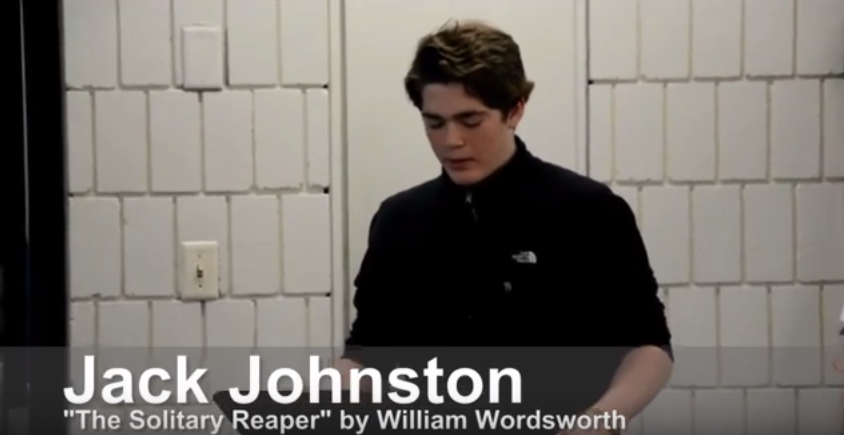 Junior Jack Johnston recites "The Solitary Reaper" by William Wordsworth outside of the Deanery on Jan. 19. "Alone she cuts and binds the grain, And sings a melancholy strain; O listen! for the Vale profound Is overflowing with the sound," Johnston recited. 