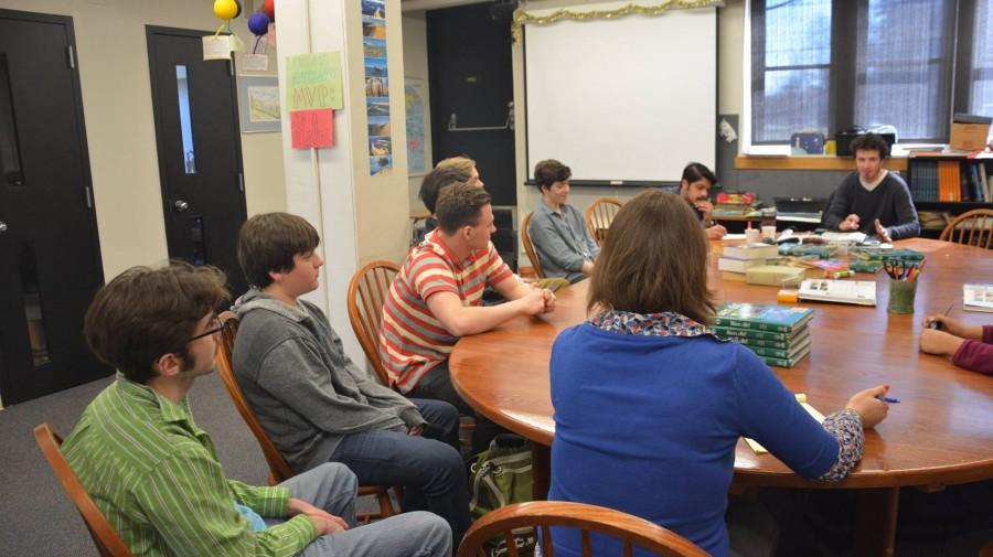 Upper School teachers Aimeric Lajuzan and Emily Anderson discuss plans for a revival of the formerly annual Battle of the Bands competition, which is scheduled for April 16. Wed eventually like to transition to this being a largely student run event. Its for the students, so it would be nice if it was also by the students, Anderson said.