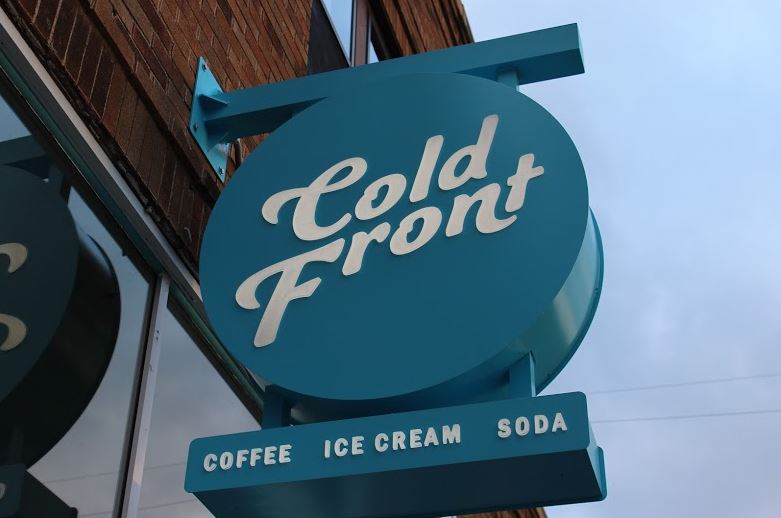 A recent addition to Cold Front includes this wonderfully blue sign prominently displaying the name.