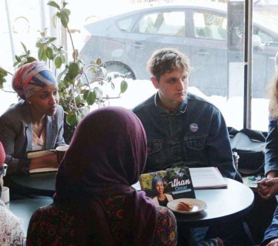 State Representative hopeful Ilhan Omar and Student Outreach Director Noah Shavit-Lonstein meet constituents at Espresso Royale in Dinkytown. “I’ve had a lot of success getting students to support Ilhan. People our age, I think, are very tired of politicians who have been making decisions for a long time without much input [from constituents],” Shavit-Lonstein said.