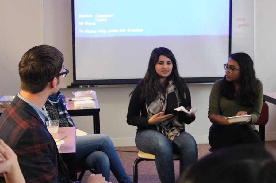 MSA Co-President Tabeer Naqvi shares her experience being a Muslim student at SPA with junior Amodhya Samarakoon at the group’s first meeting on March 3. “My religion is such a big part of who I am and how I live my life because of the morals and values that come with it that I don’t feel like I should have to walk into some school where I spend so much of my time and cut off that part of myself and not show it,” Naqvi said.