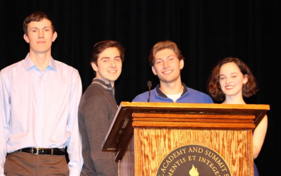 Seniors Jon Riley, Lukas Kelsey-Friedmann, Michael OShea, and Maggie Vliestra delivered their speeches on Feb. 19.