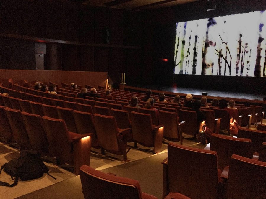 Students sit in the Huss Center auditorium to watch short films. “Even if [Superzeroes] is kind of a mediocre movie, I like being on the radar,” senior Calla Saunders said.