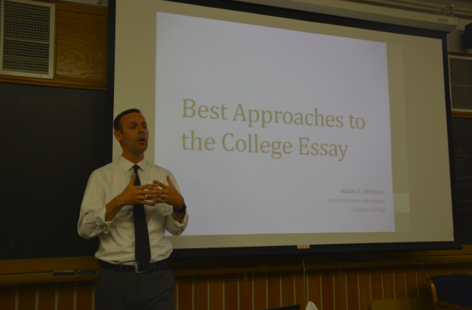 Rising seniors meet with college admission director to learn about college essays