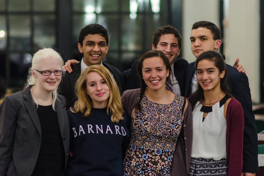 FIVE DEBATERS will compete in the 2016 USA World Schools Debate Invitational. Juniors Sarah Wheaton (far left), Shefali Bijwadia (far right), Kathryn Schmechel (right center), Raffi Toghramadjian (top right), and Moira McCarthy (not pictured) will make up the team. “This has traditionally been something that seniors get to do ... [Debate Teacher Tom] Fones really wanted this to be an experience that made us a more cohesive team for next year,” Wheaton said.