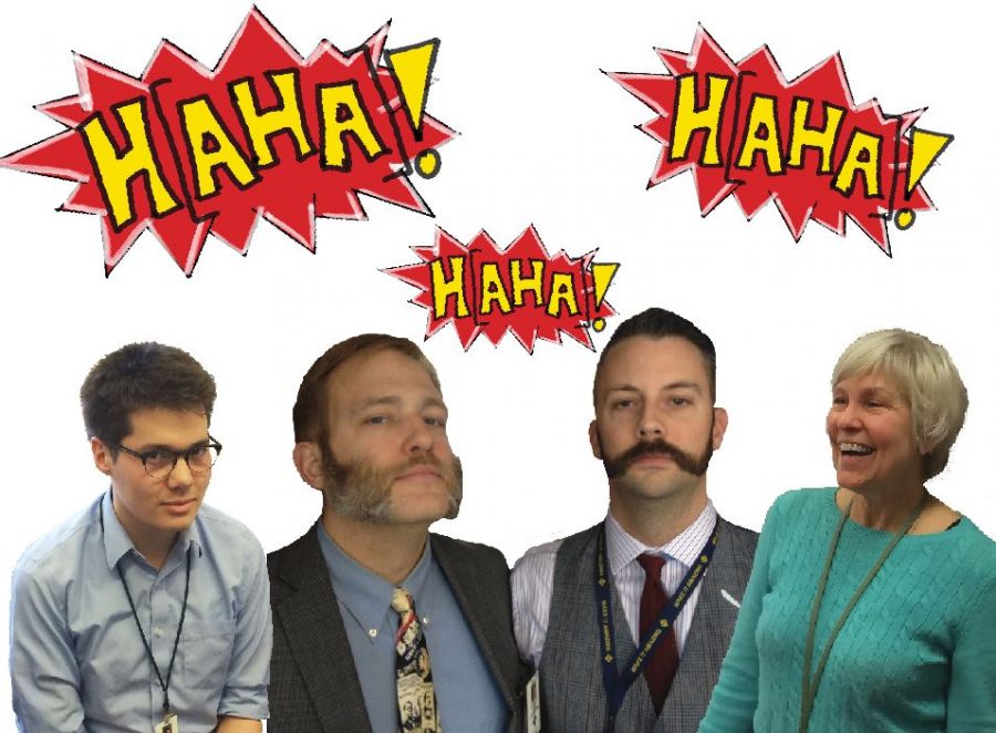 Upper School teachers Philip de Sa e Silva, Jon Peterson, Aaron Shuler, and Pam Starkey all use humor as part of their teaching method. “Humor and songs lighten the mood and allow kids to take more risks than they would otherwise,” Starkey said.