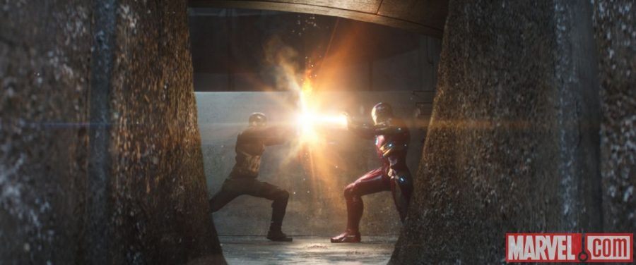 Captain American and Iron Man go head to head in the final fight scene in Captain America: Civil War. 